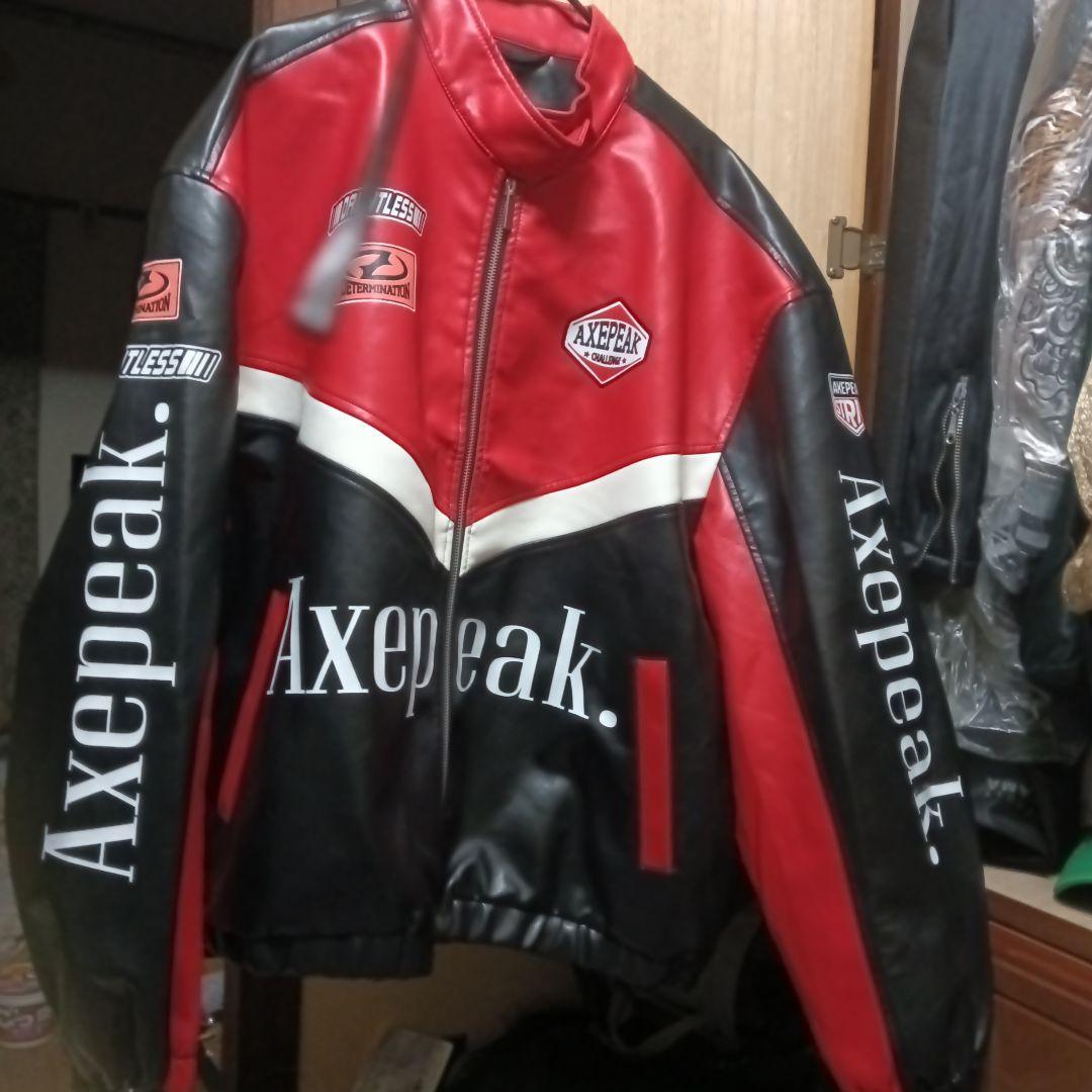 Axepeak レザー ジャケット レッド/ブラック - メルカリ