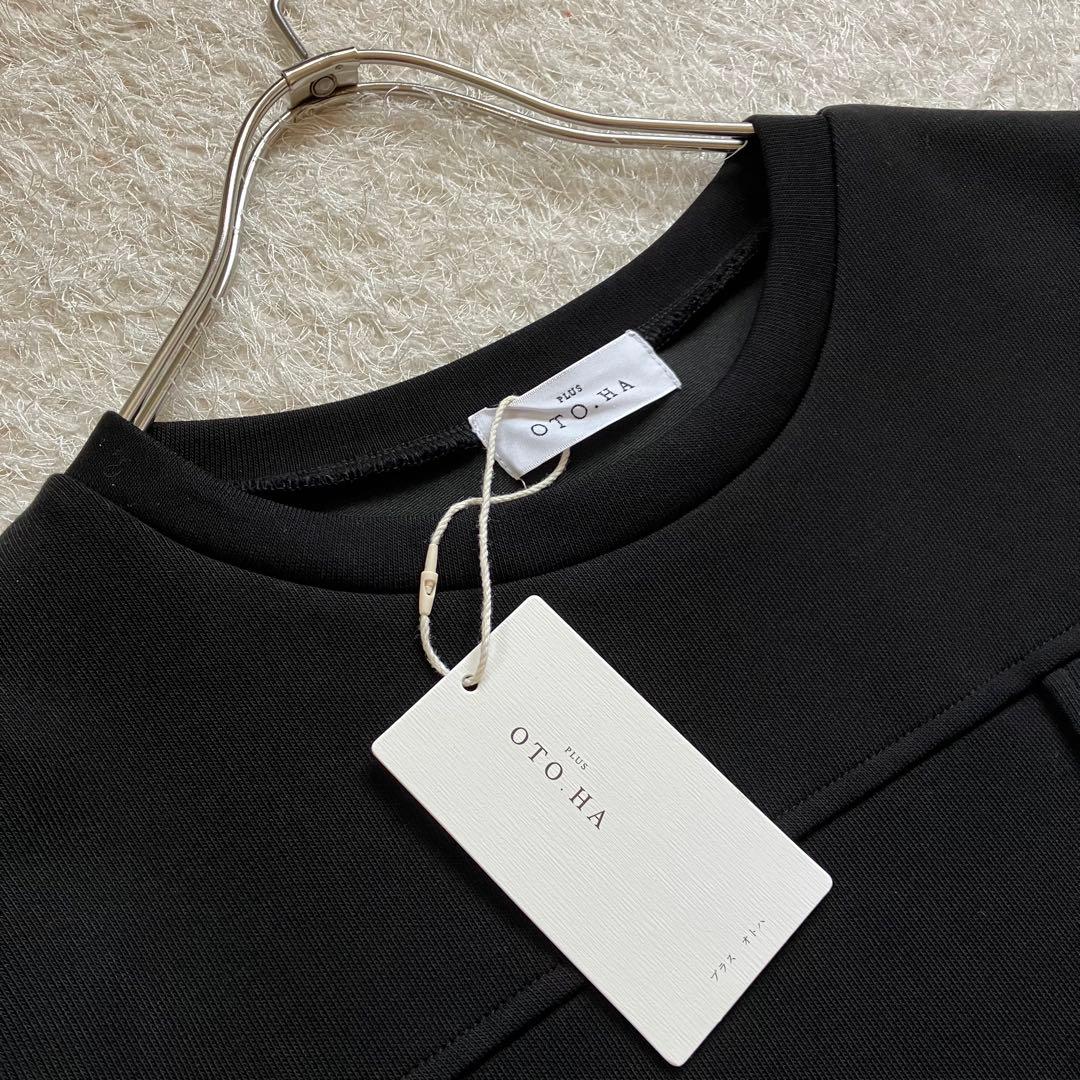 PLUS OTOHA プラスオトハ 異素材ドッキングワンピース 黒 ブラック