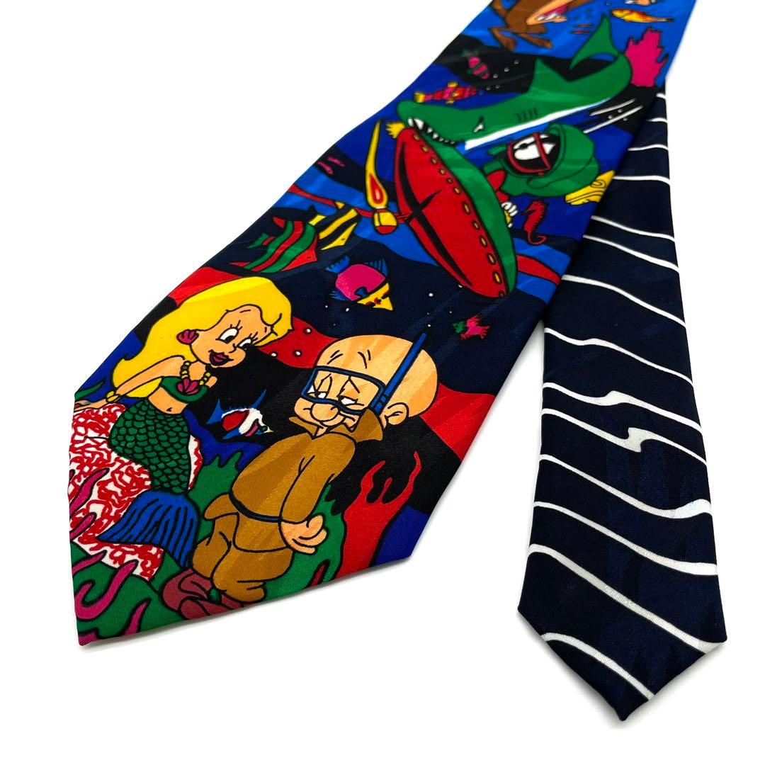 ネクタイ ルーニー・テューンズ マリン柄 サメ 人魚 海 アメコミ