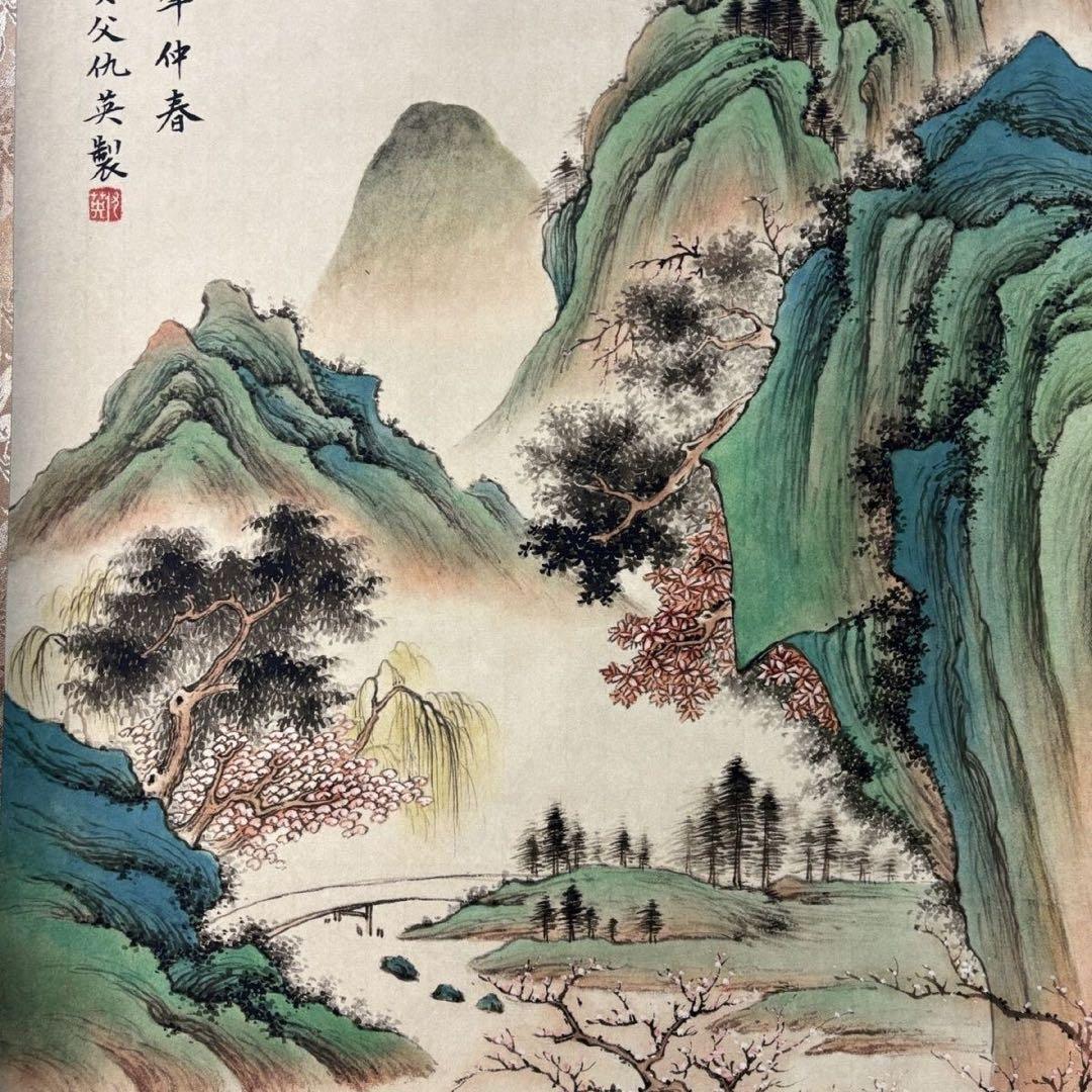 仇英 春江垂釣図 中堂掛け軸　中国山水画　宣紙　書画工芸