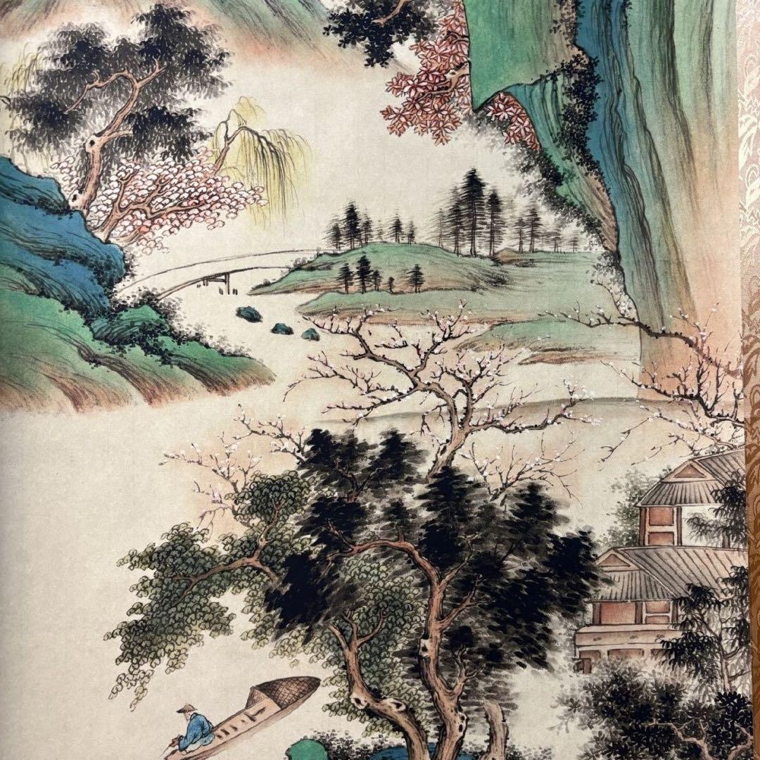 仇英 春江垂釣図 中堂掛け軸　中国山水画　宣紙　書画工芸