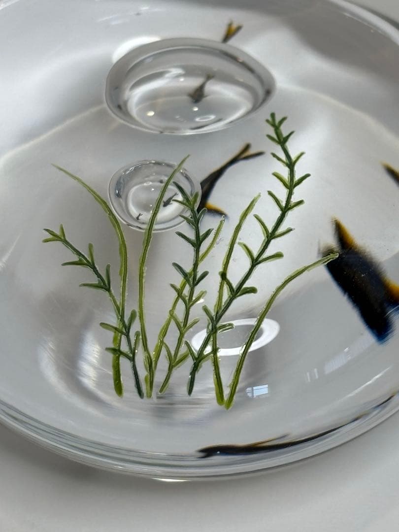 久保裕子さん作 ガラス 鮎 水草 ペーパーウェイト 文鎮 オブジェ