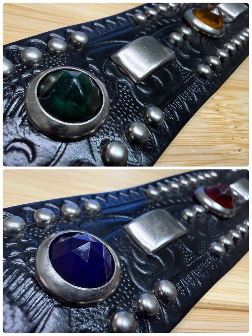 ⭐️極美品エースウエスタンスタッズベルト⭐️マルチカラーストーン