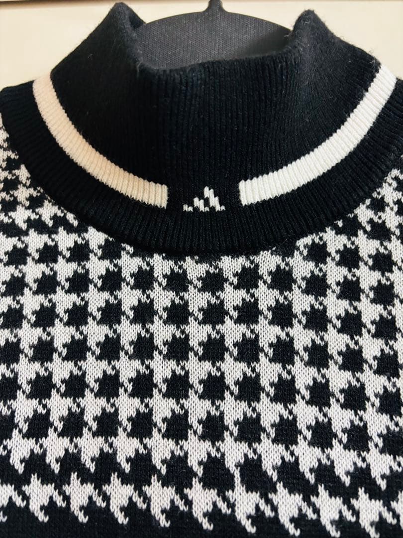 adidas GOLFアディダスゴルフ ウール混ニットセーター千鳥柄 ブラック