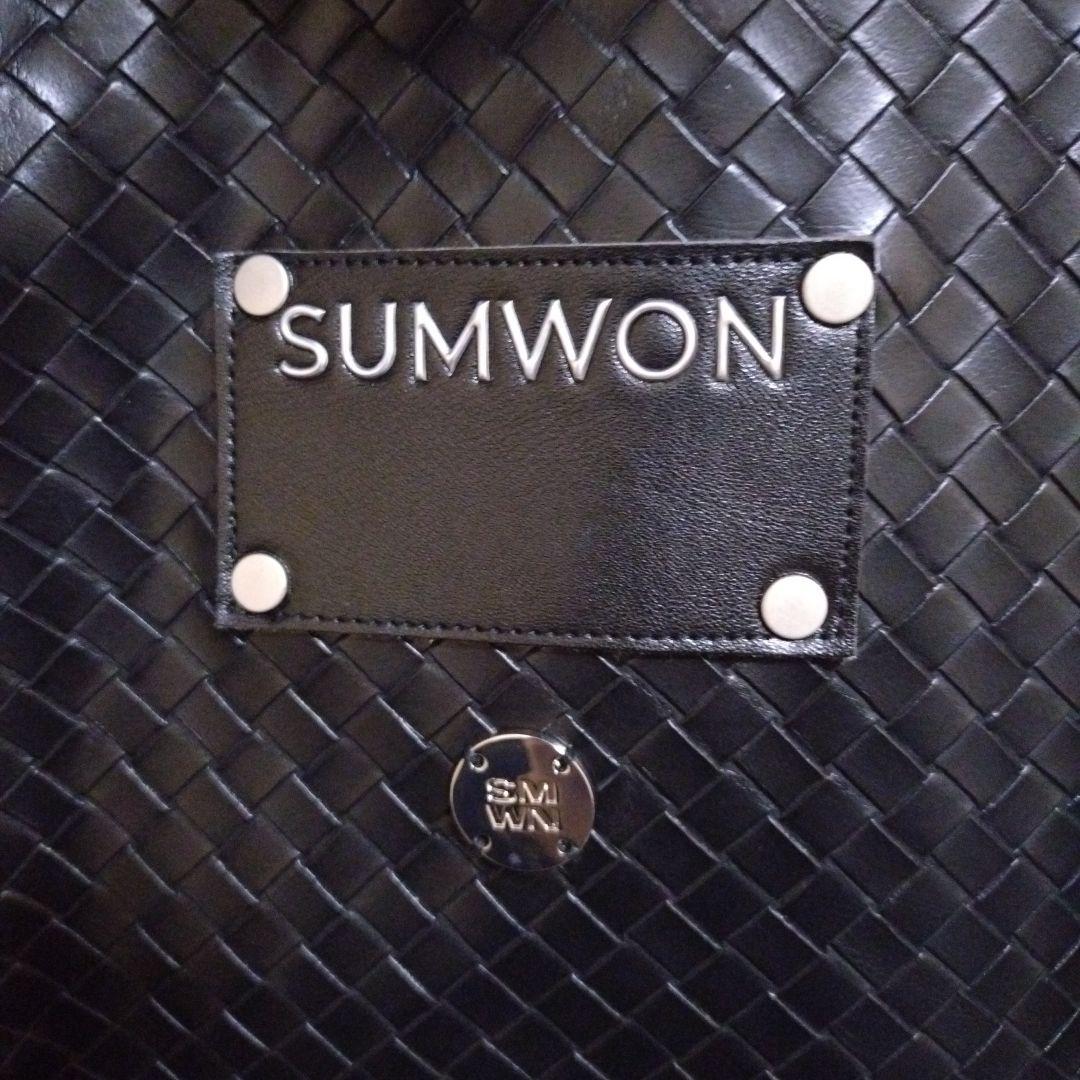 SUMWON# ブラック#レザー#ライダースジャケット#革編み込み仕上げ