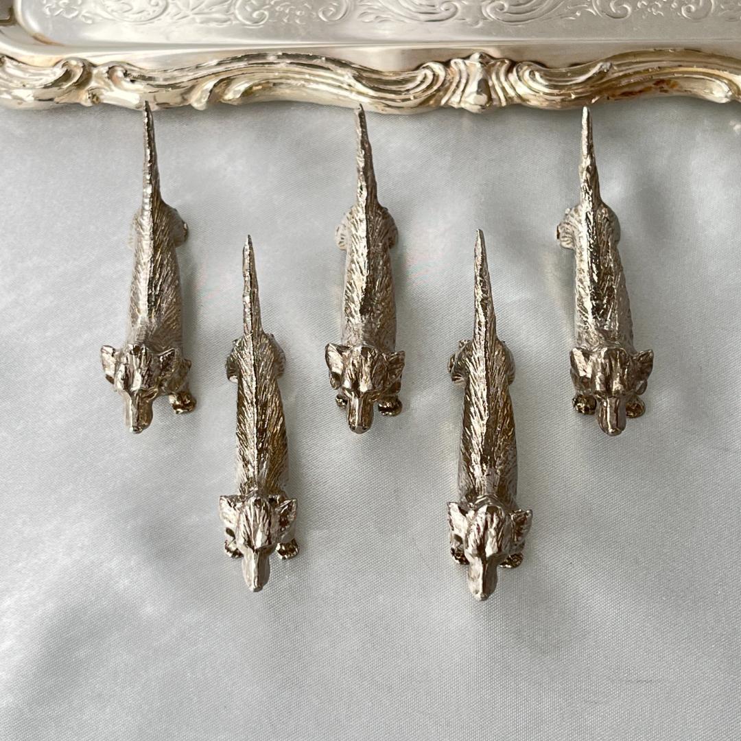 仏蘭西】 ダックスフンドのナイフレスト 5個組【シルバープレート