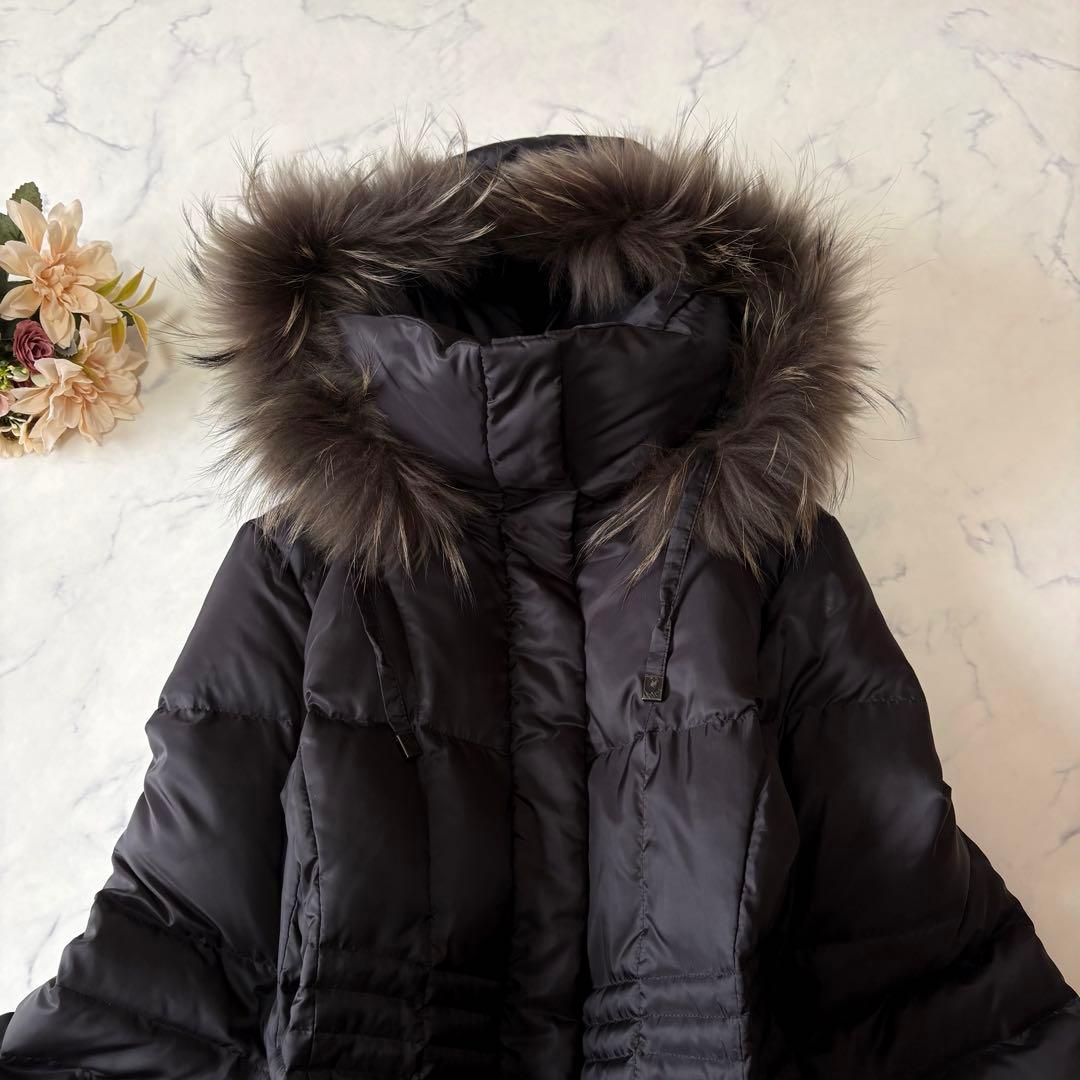 23区 オンワード ゆったり シレータフタ ロングダウンコート 黒 40 細