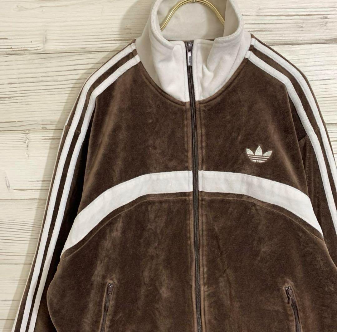 adidas ベロアトラックジャケット ブラウン 茶色 L - メルカリ