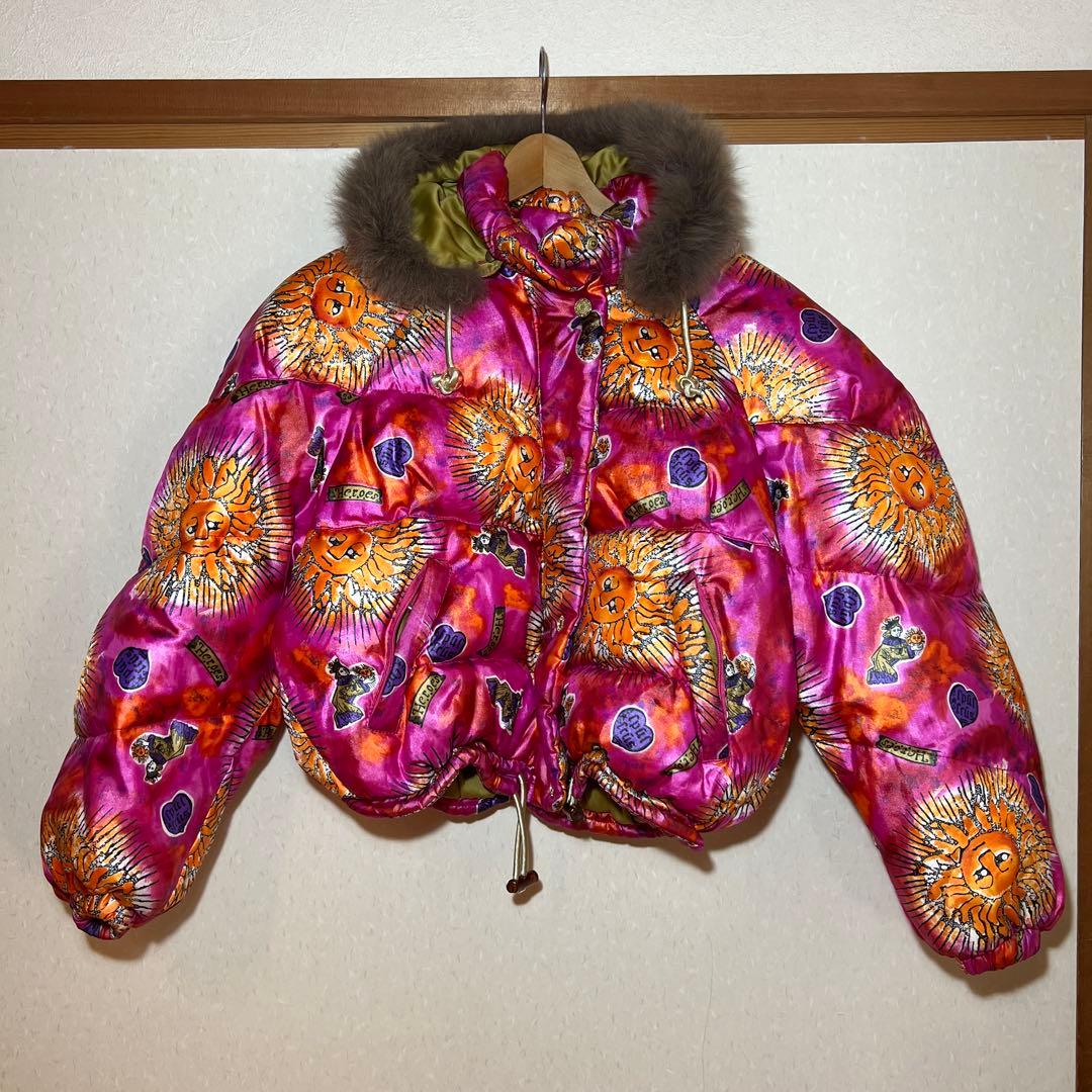 サイケデリックプリント ピンクダウンジャケット Y2K ギャル - メルカリ