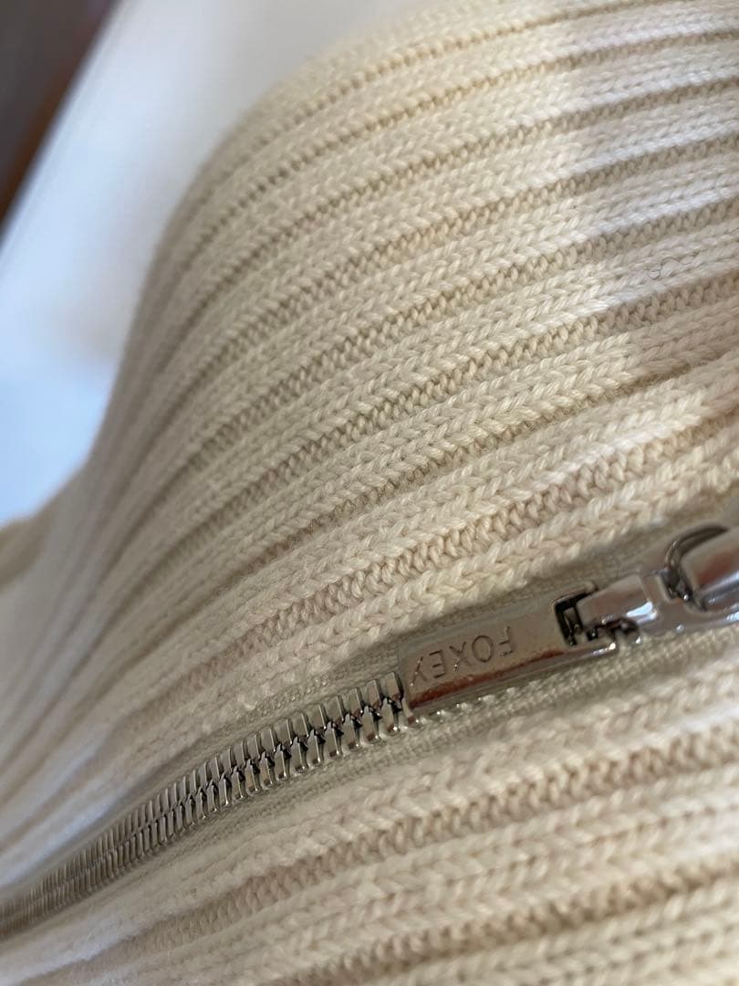 FOXEY リブニット ジップカーディガン 38 M カシミヤ混 ビッグカラー