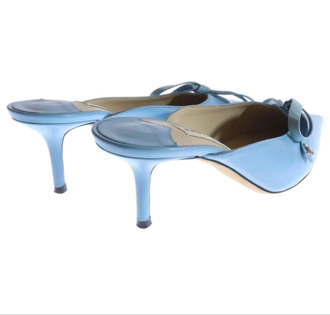 JIMMY CHOOリボン ポインテッドトゥ レザーミュールパンプス36 - 靴特別