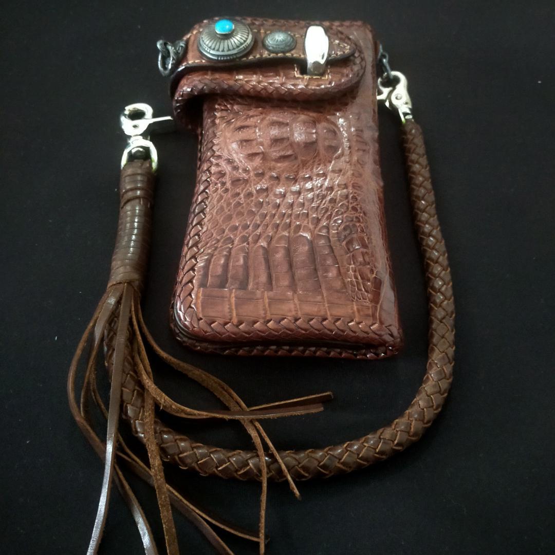 美品 GODANE ゴダン 長財布 クロコダイルレザー製 ターコイズコンチョ