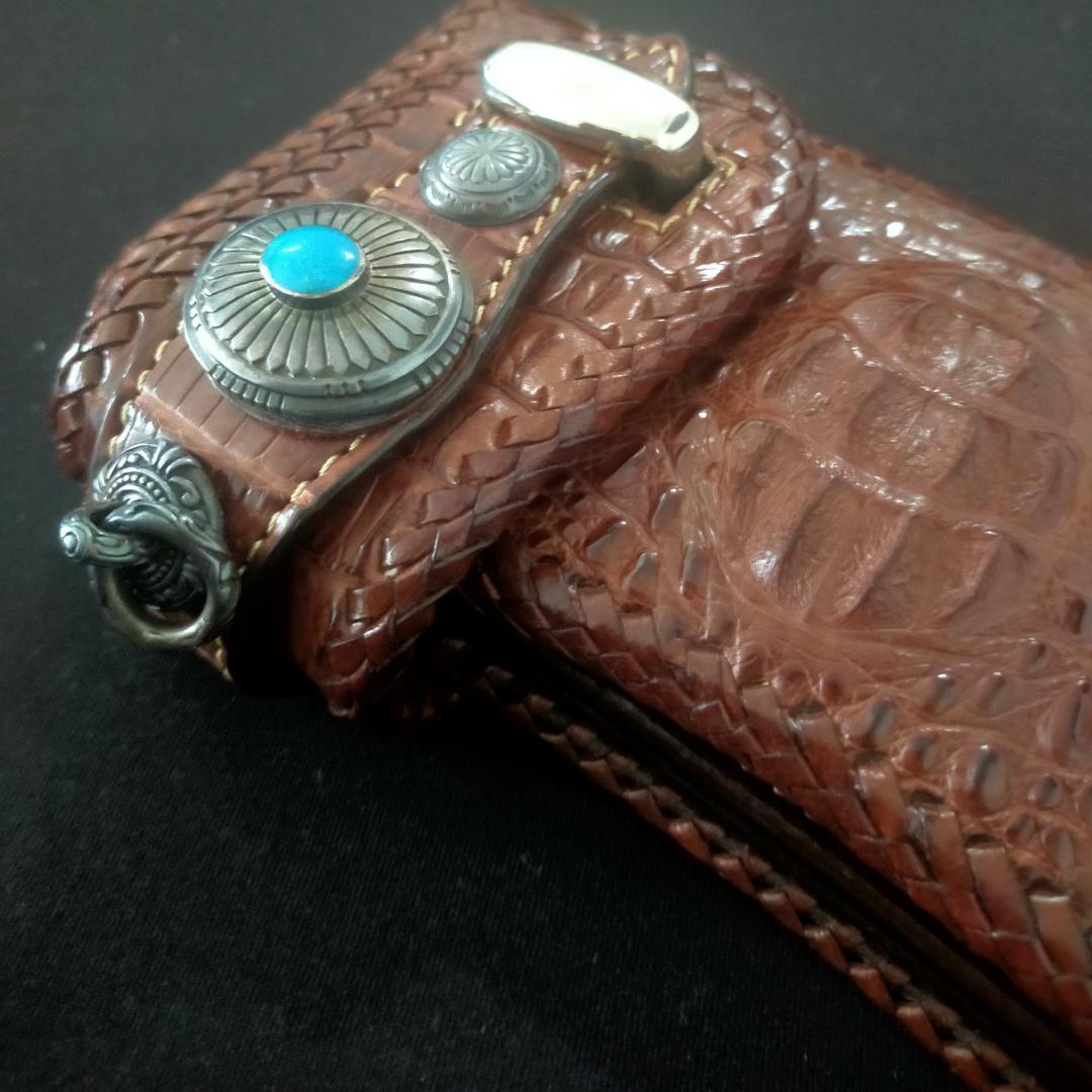 美品 GODANE ゴダン 長財布 クロコダイルレザー製 ターコイズコンチョ