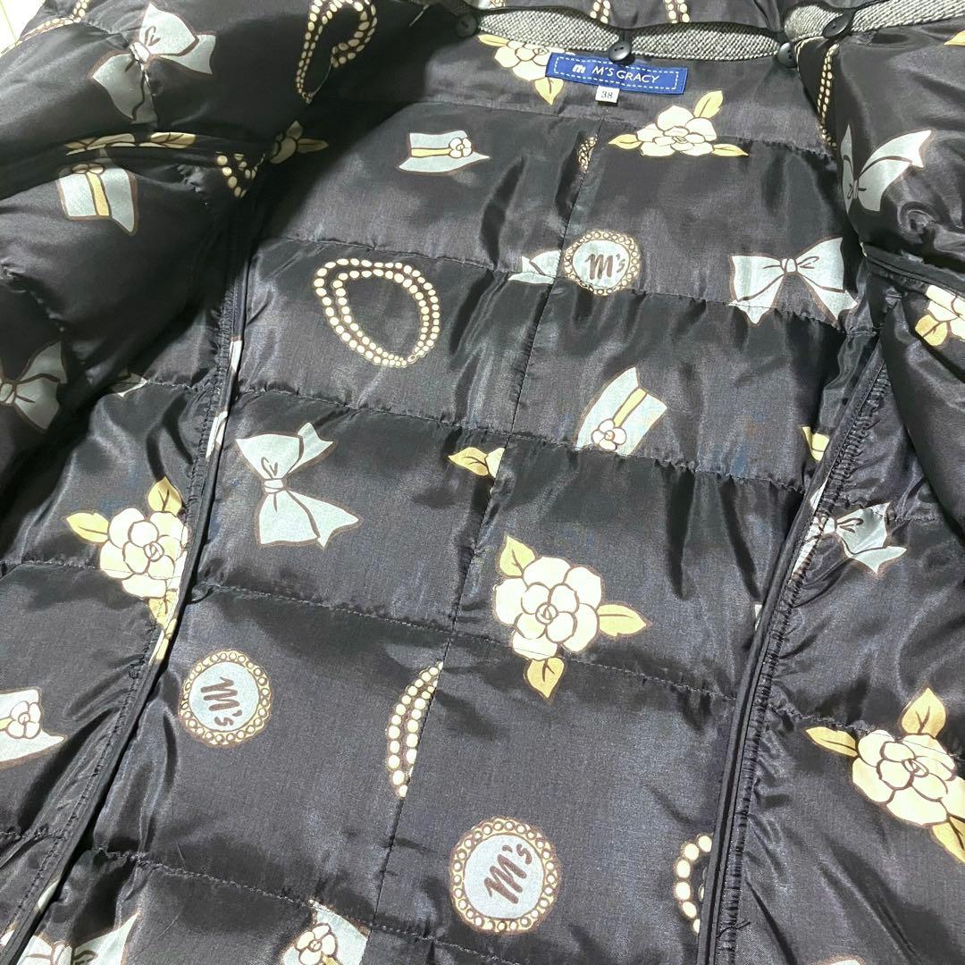 美品 エムズグレイシーツイード ダウンコート フォックスファー 2way