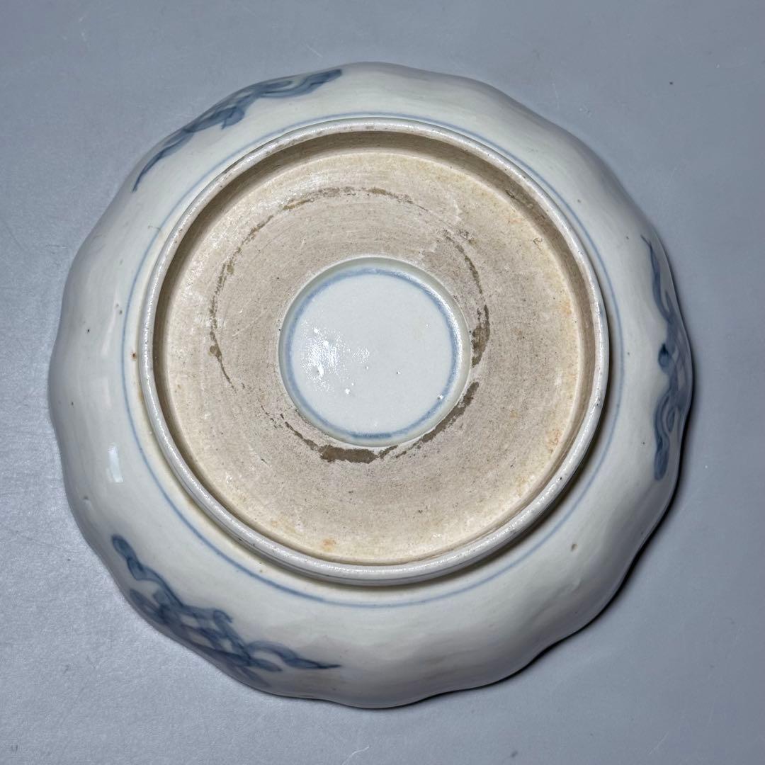 江戸中期〜後期 古伊万里 色絵柘榴文菊花形 なます皿 5枚 裏七宝結文