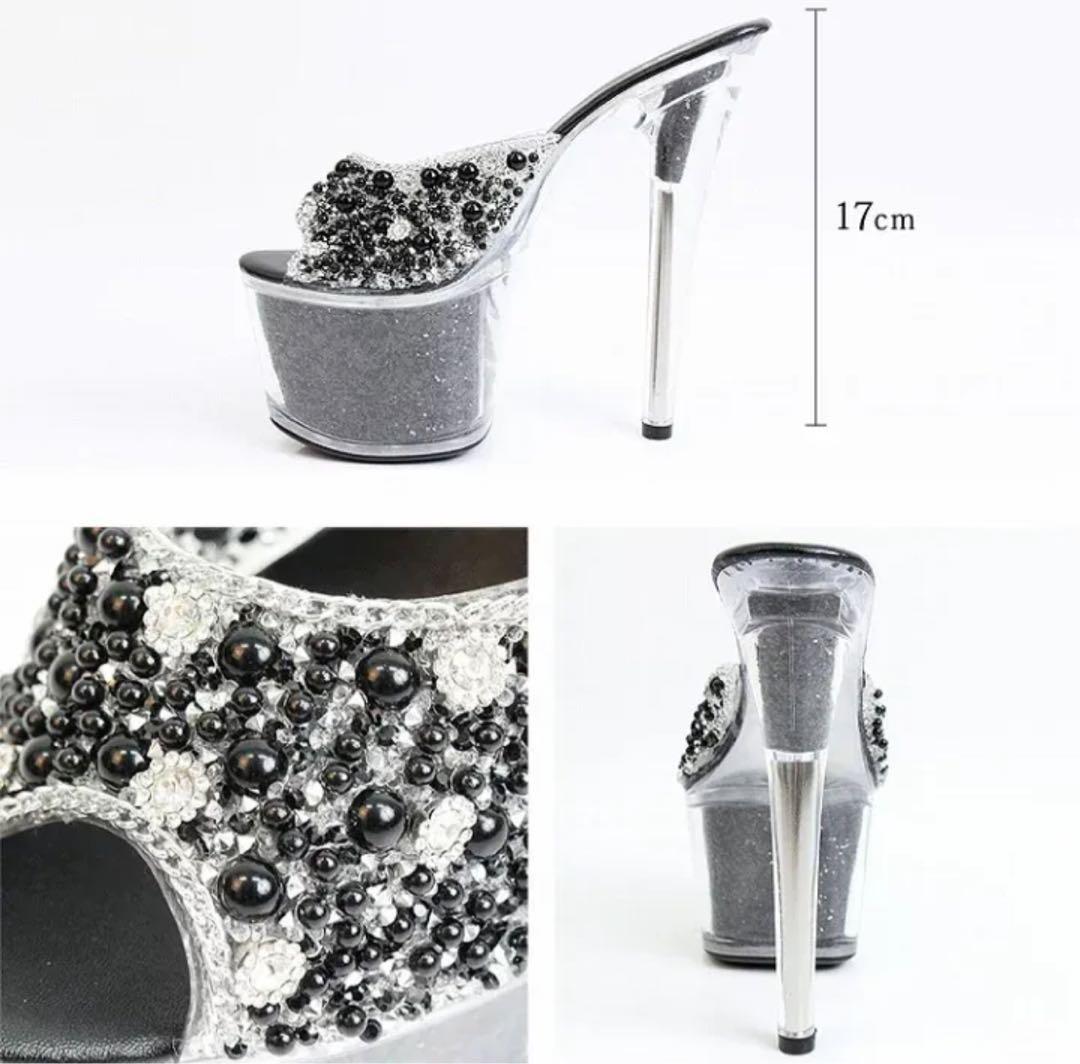 AngelR エンジェルアール シングルビジューラメ入りスケルトンハイヒール ANGEL R/エンジェルアール】17cmヒール/シングルビジュー/ ラメ入り