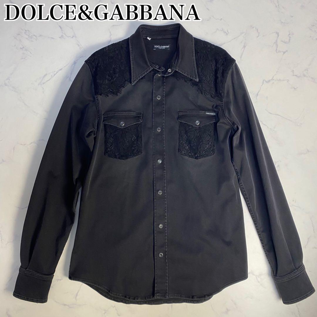【美品】ドルチェアンドガッバーナ　長袖シャツ　42 ブラック　レース　黒 Dolce & Gabbana ドルチェ＆ガッバーナ スリム シャツ - FARFETCH