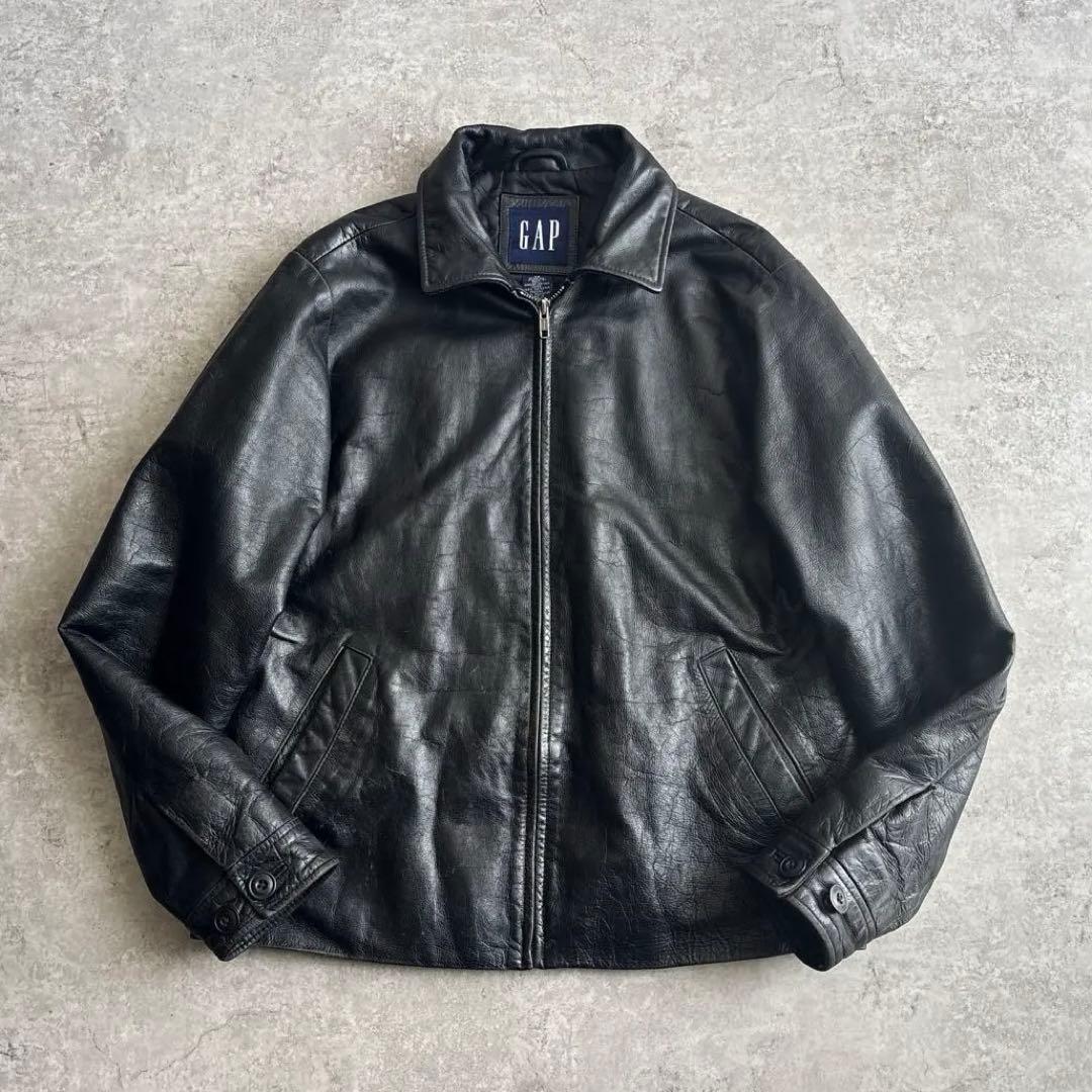 90's □OLD GAP オールドギャップ レザージャケット ブルゾン 黒