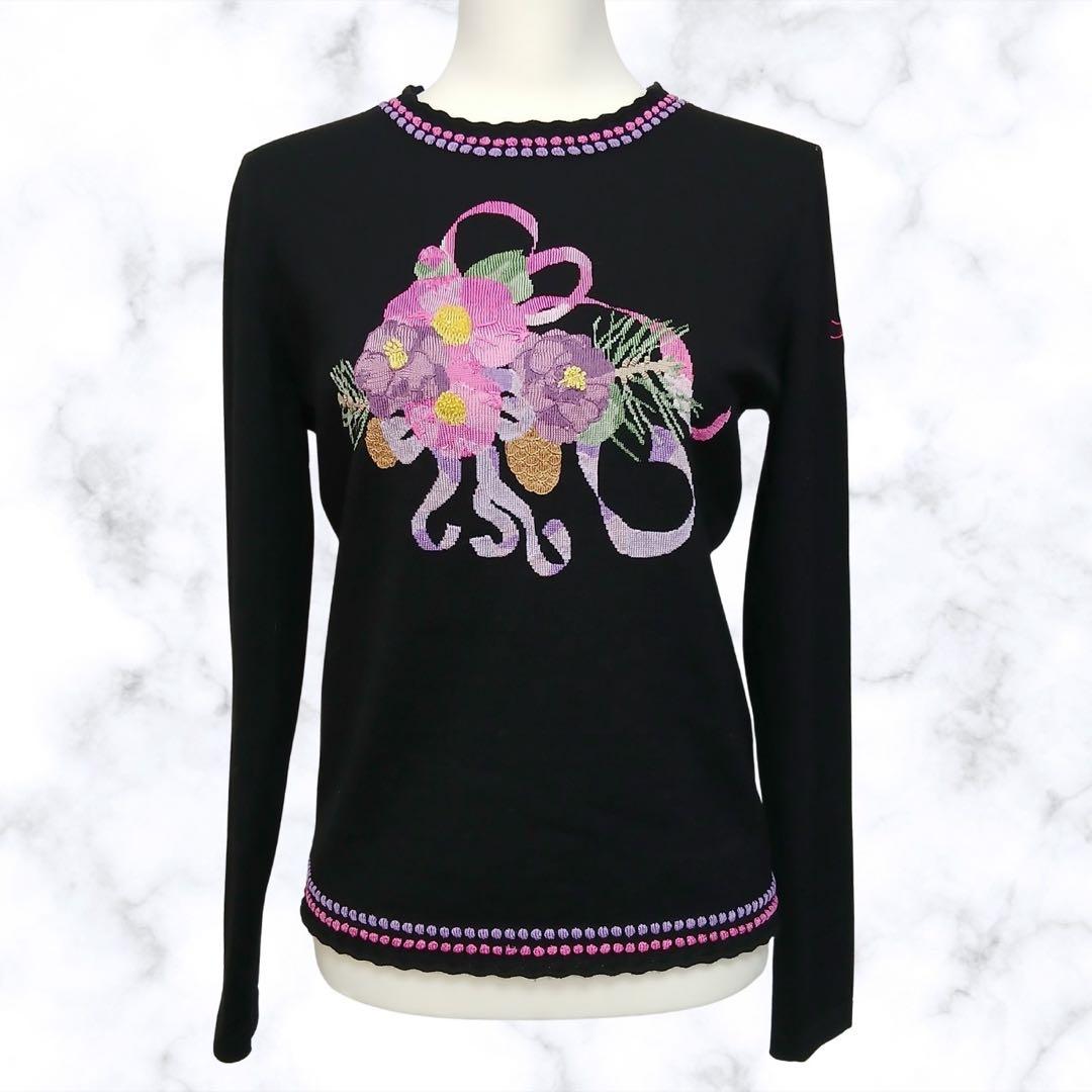 LEONARD SPORT レオナールスポーツ 刺繍ニット 黒 花柄 38 - メルカリ