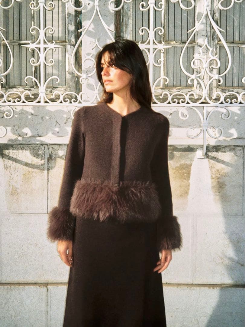 ZARA コントラストニットフェイクファージャケット - メルカリ