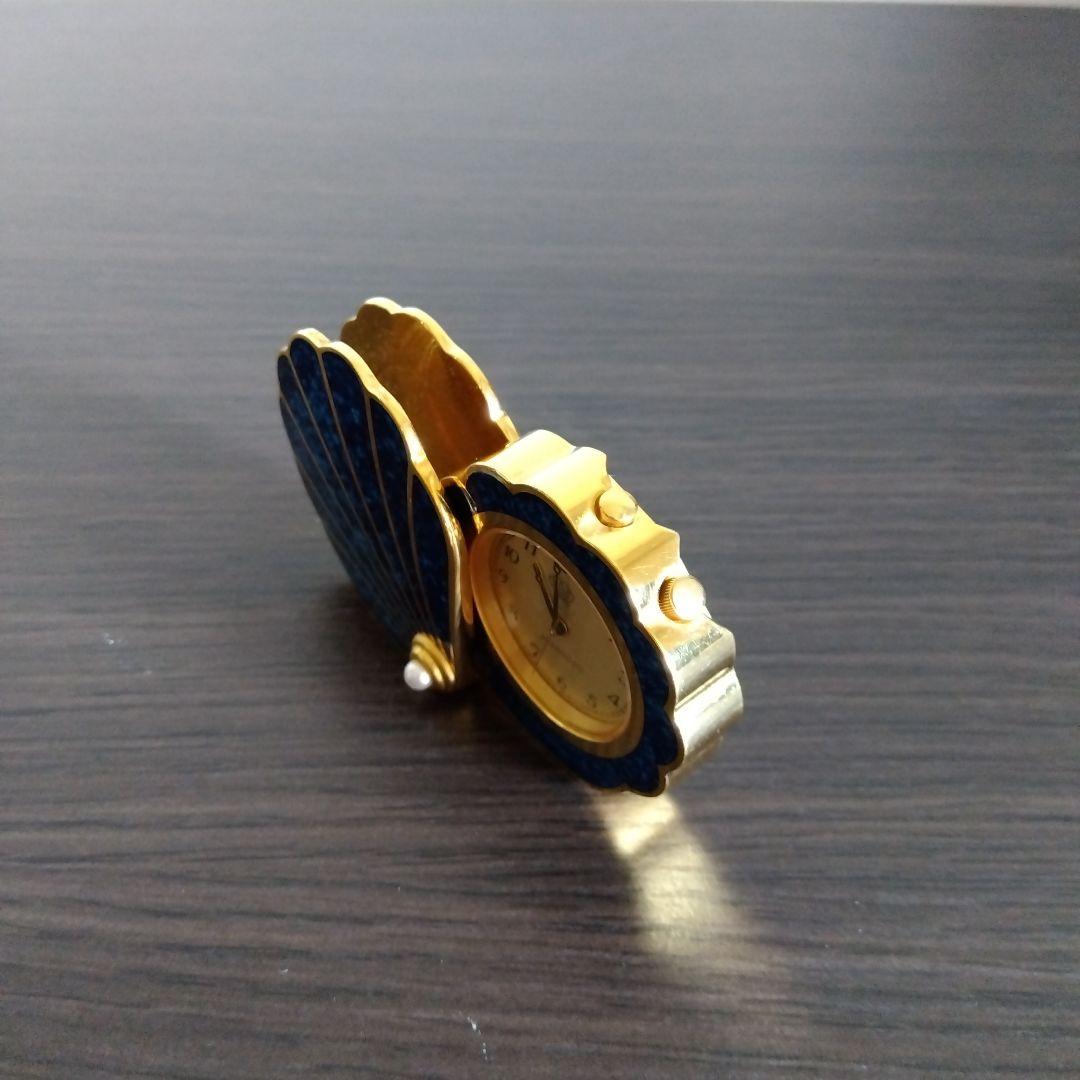 ミキモト シェル型 時計 クリスタルラッカー 青 トラベルクロック