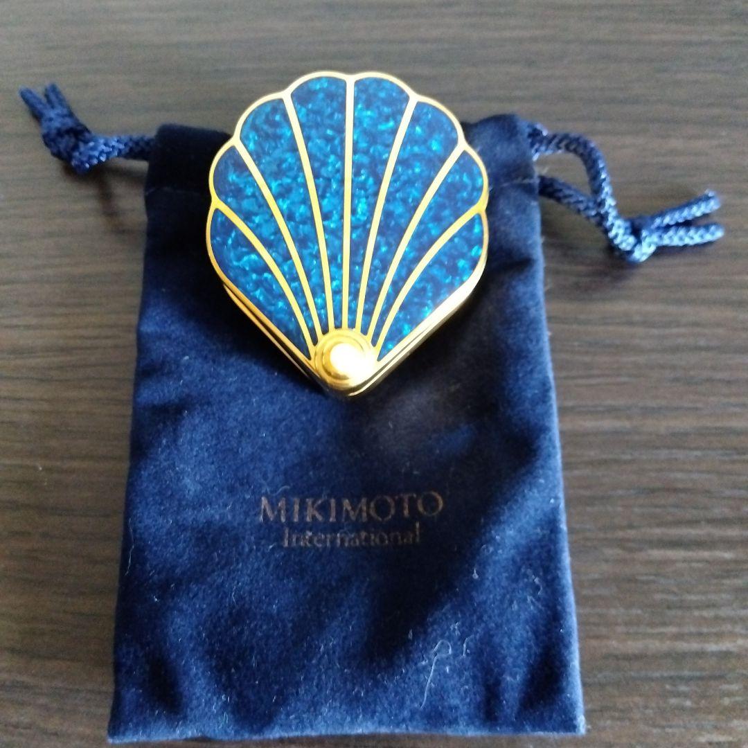 ミキモト シェル型 時計 クリスタルラッカー 青 トラベルクロック