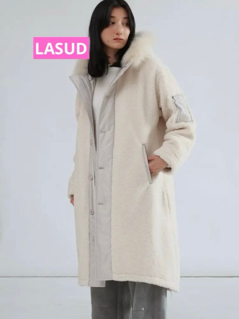 LASUDファーボアコート アイボリー 未使用品 サイズ9号 定価34000円