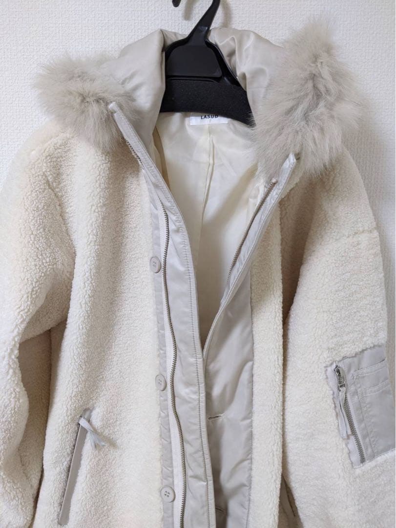 LASUDファーボアコート アイボリー 未使用品 サイズ9号 定価34000円