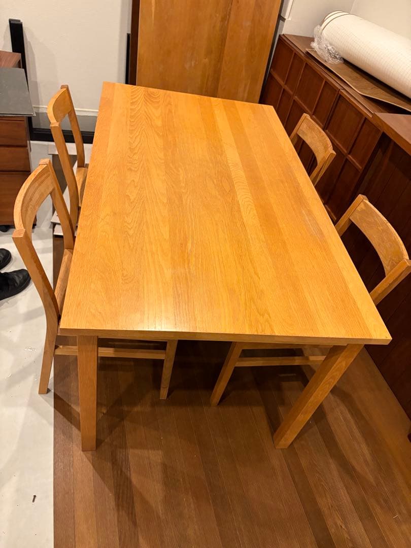 引取限定】廃盤品 無印良品 無垢材ダイニングテーブル、チェア4脚