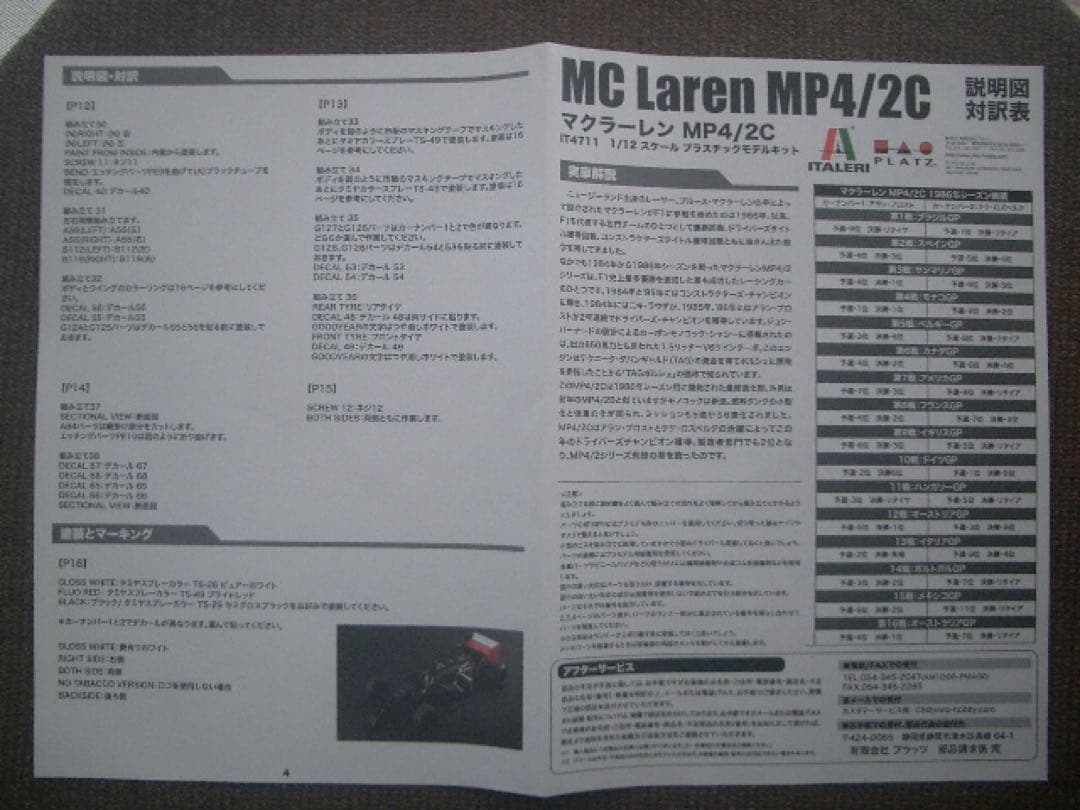 1/12 イタレリ マクラーレン MP4/2C