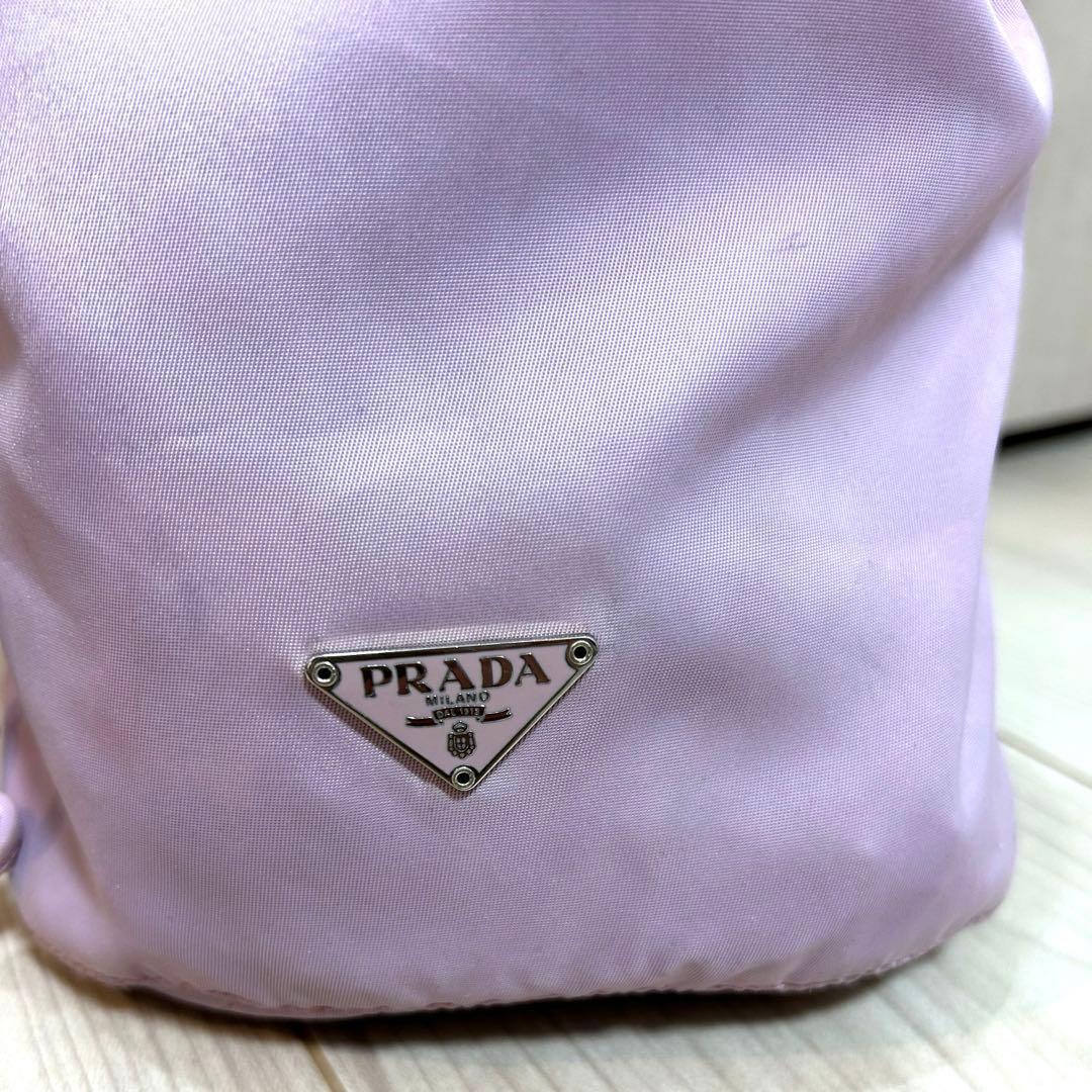 希少】プラダ 巾着バッグ ポーチ 三角ロゴプレート ナイロン ピンク