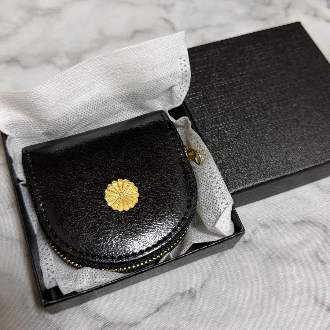 レア☆箱・保存袋付き☆皇居財布 ケース 黒 ブラック 小銭入れ 革財布 皇居限定/新品箱・袋付き】ブラック高級本革 特製二つ折り財布 レザー