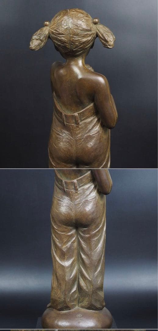 送料無料人気彫刻家加藤豊作愛らしいブロンズ彫刻少女像限定品：10/10