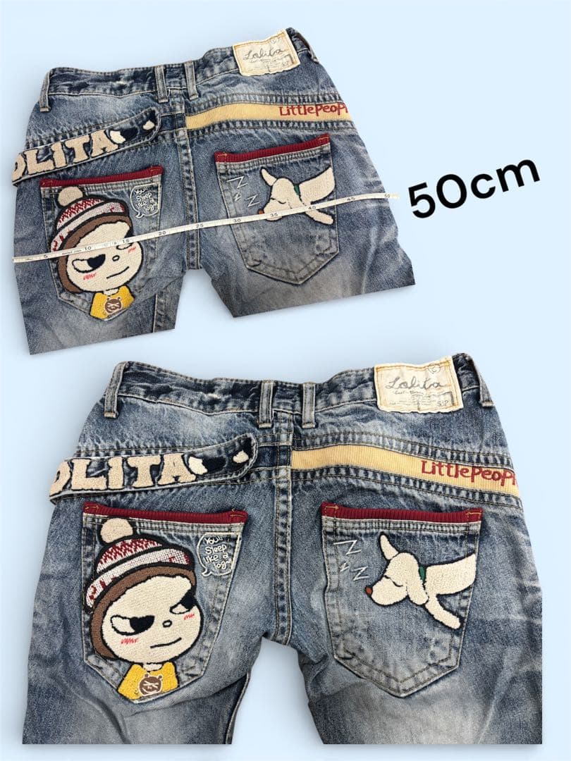 えぬ　ロリータジーンズ奈良美智 ワッペンデニムジーパン刺繍XS 希少 えぬ様専用 ロリータジーンズ奈良美智 ワッペンデニムジーパン刺繍XS