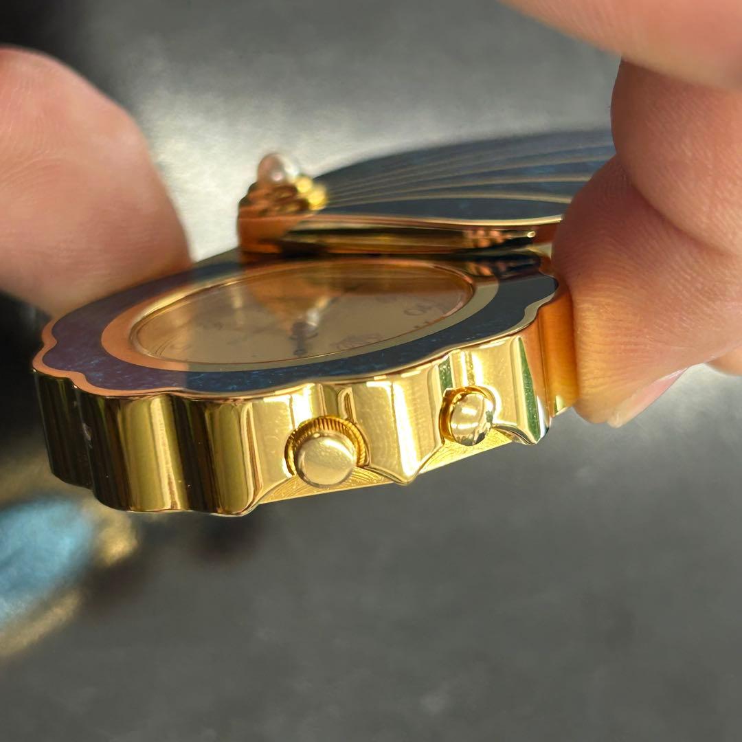 美品】 MIKIMOTO ミキモト 手持ち時計 ブルー ゴールド 真珠付 貝型