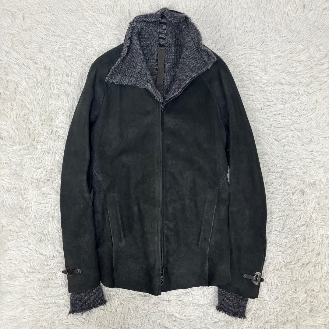 ISAAC SELLAM ラムレザー シングル ライダースジャケット S Isaac Sellam Experience テクスチャード レザージャケット | ブラック