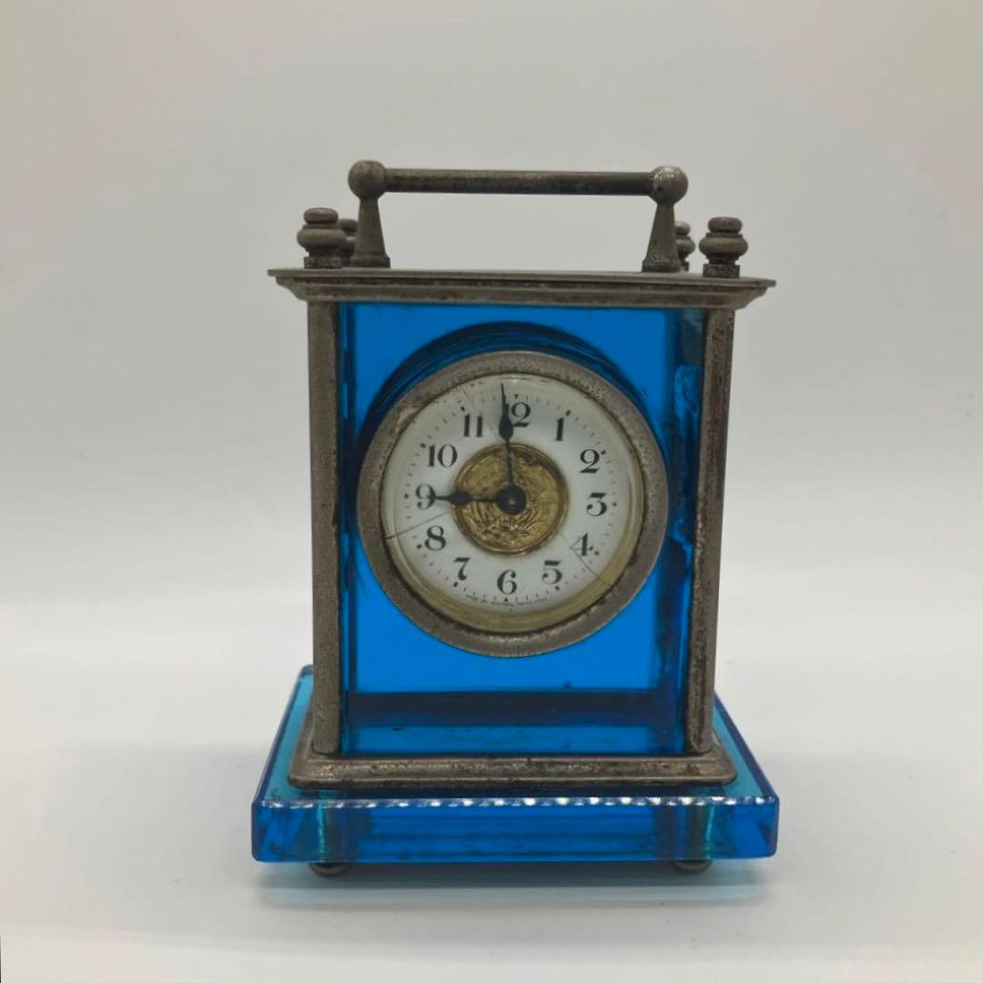 希少 アンティーク ウランガラス 時計 精工舎 置時計 ブルー - メルカリ