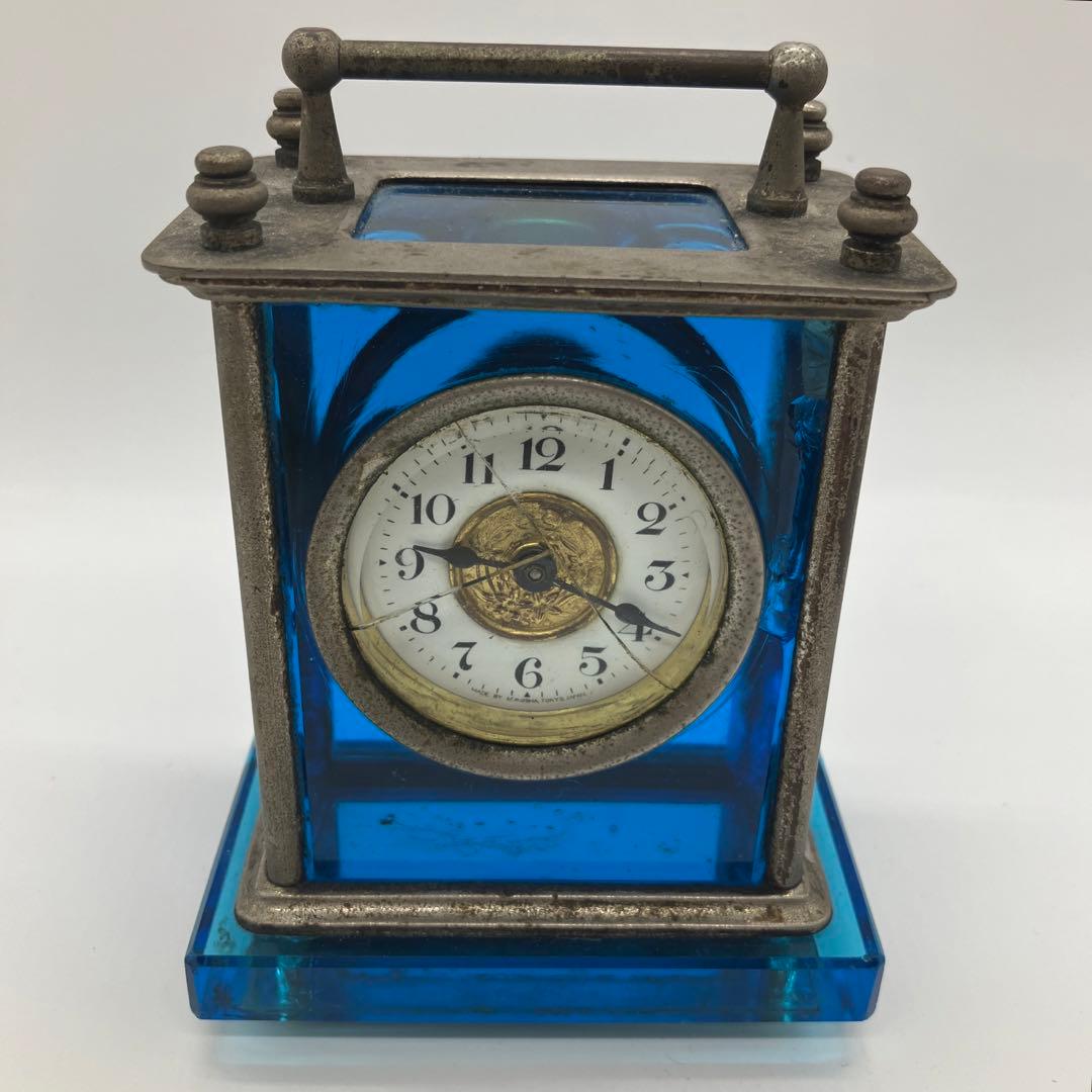 希少 アンティーク ウランガラス 時計 精工舎 置時計 ブルー - メルカリ