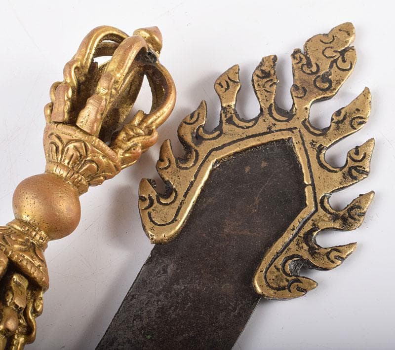 チベット密教法具 銅鍍金 文殊菩薩 利剣 ガドゥガ 八鈷杵 金剛杵