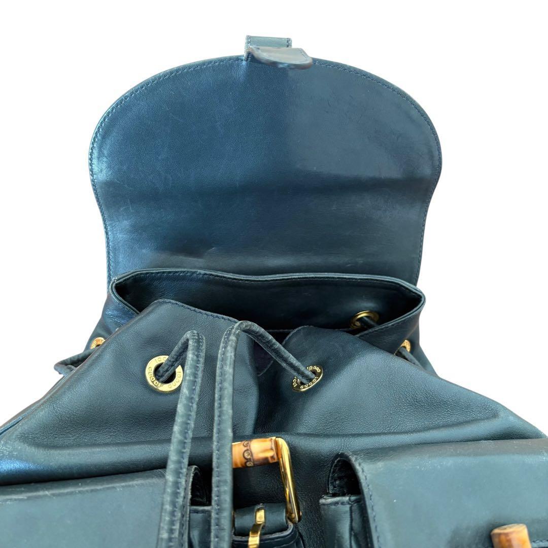 希少色オールドグッチバンブー巾着リュック緑ターンロック本革