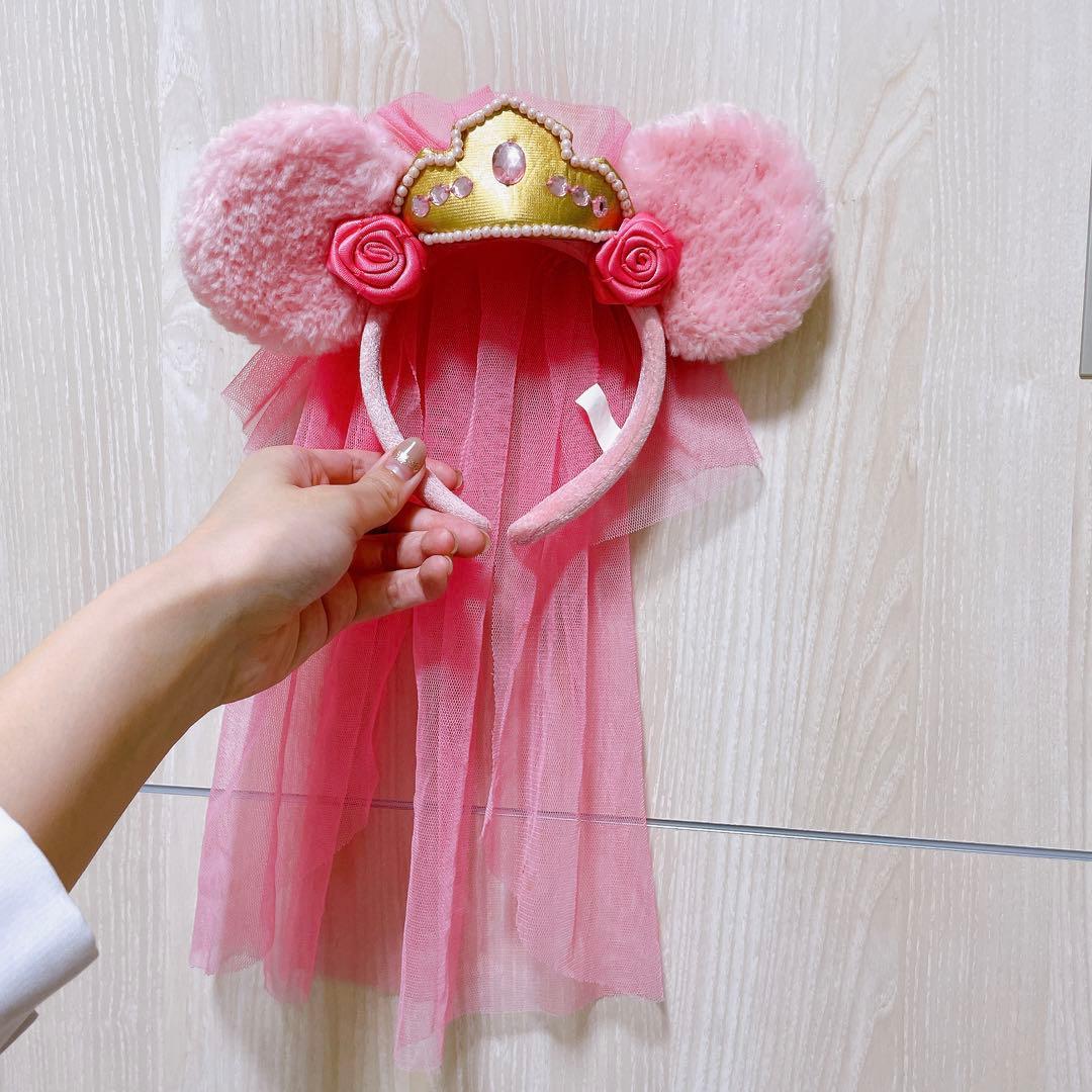 ディズニー ミニー カチューシャ ピンク ベール プリンセス ティアラ