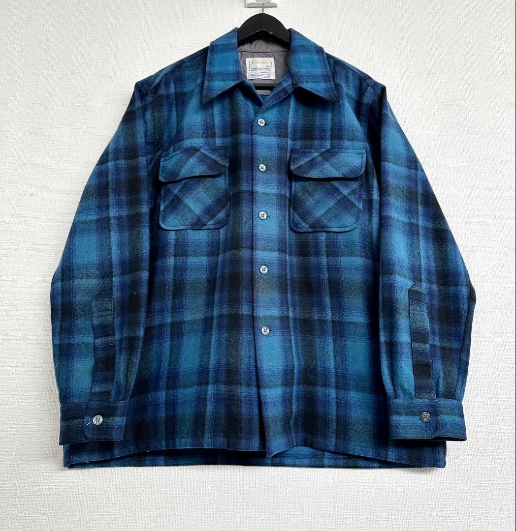超超スペシャル 60s cascade オンブレ ウール シャツ L ブルー 青