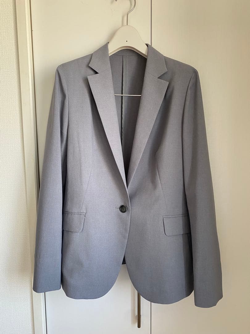 AOKIレディーススーツ夏用新作9号 アウトレット】【夏向け】麻調グレー ノーカラージャケット