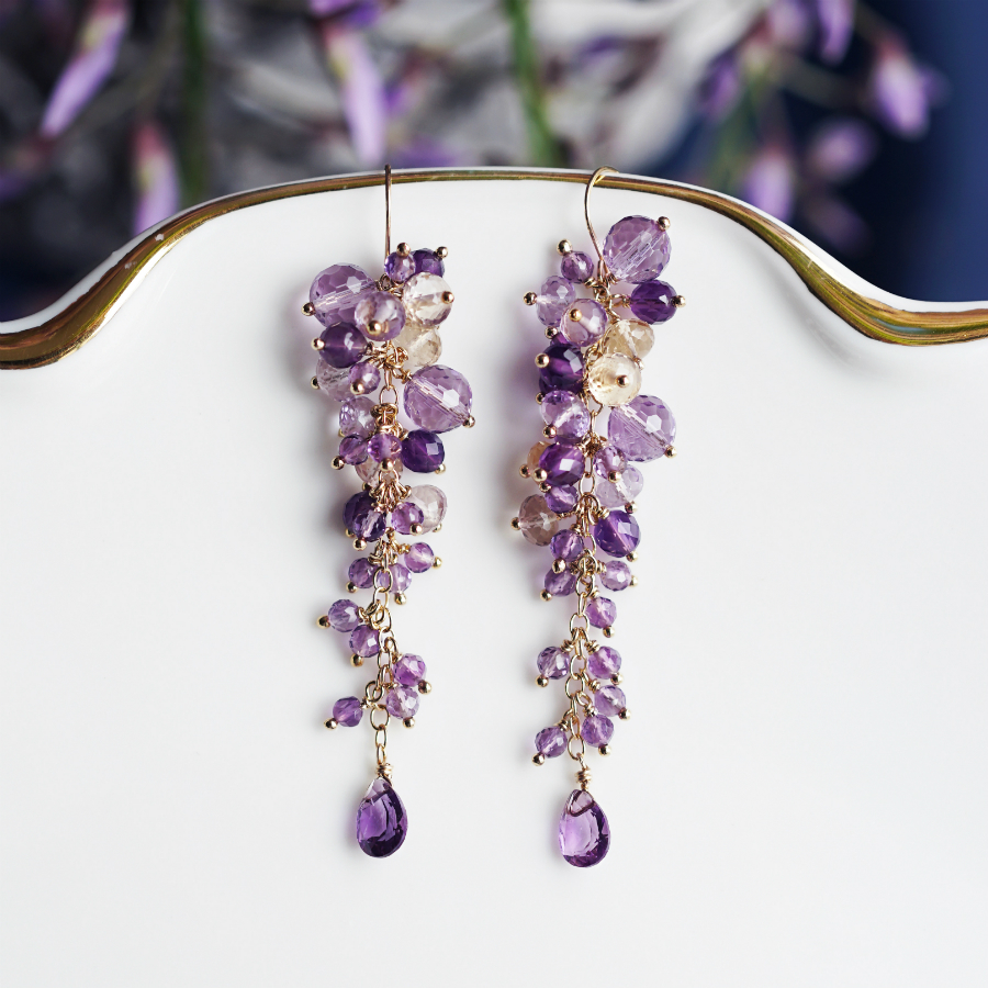 ☆ブリオレットカットアメジストのシャンデリアピアス・サージカル