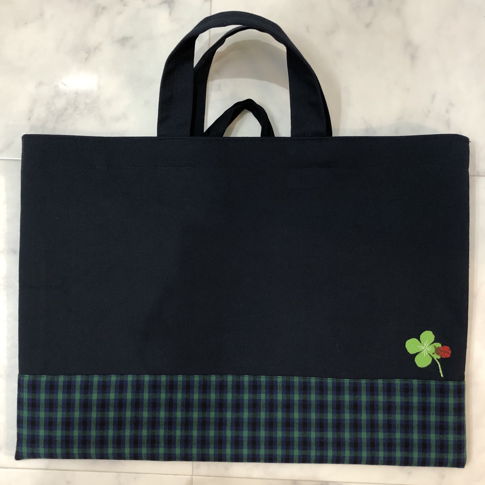 オーダー ワンポイント 緑 ファミリアチェック アップリケバッグ