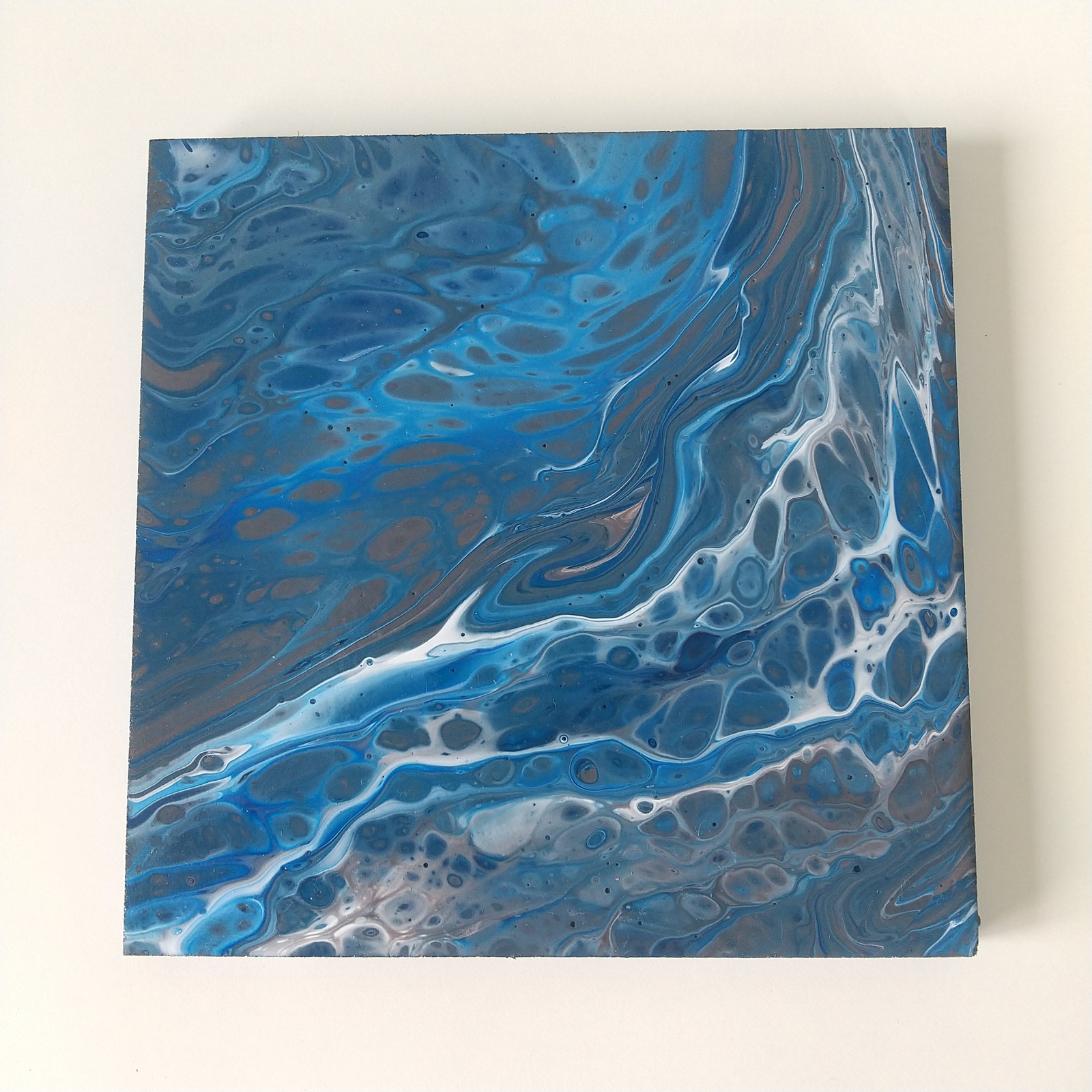 原画 青 白 グレー ポーリングアート フルイドアート 抽象画