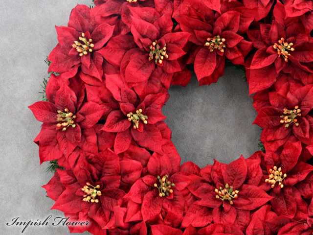 特大 クリスマスリース 造花 60cm ポインセチア W-172 - IMPISH'S