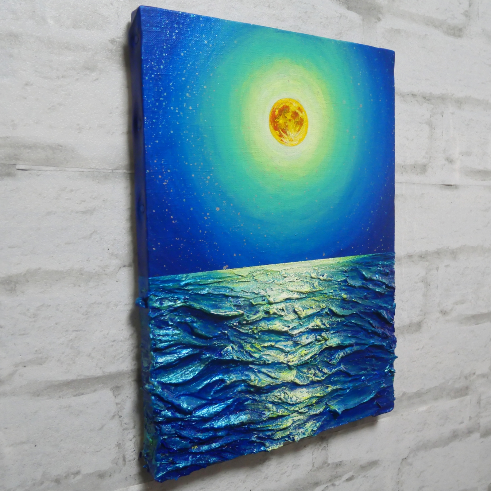 油絵 絵 絵画 油彩 油彩画 【満月の海】 F4号 - HR | minne byGMO