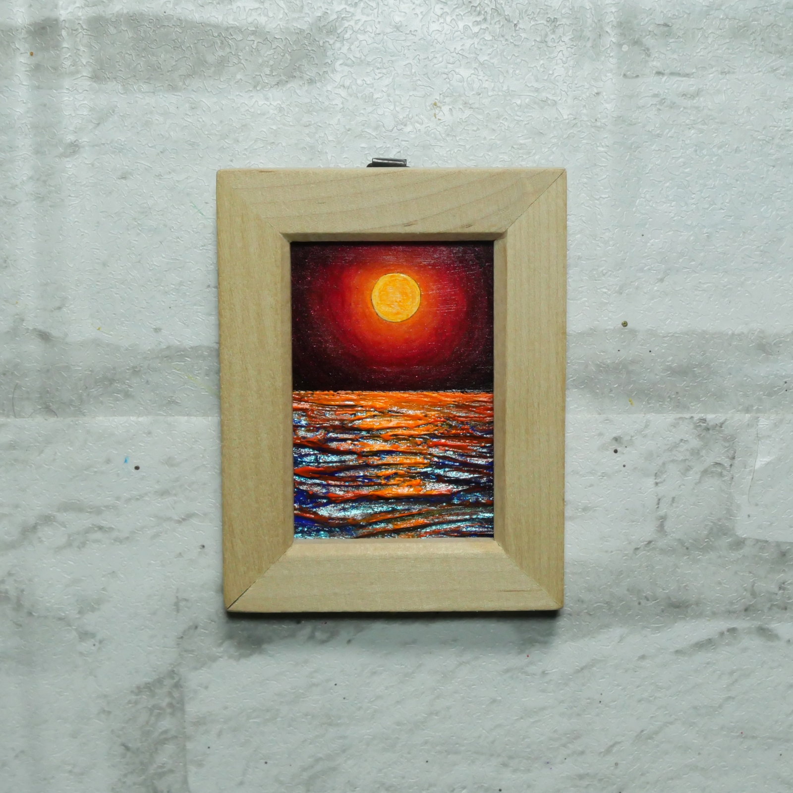 油絵 油彩 油彩画 絵 絵画 ミニ絵画【オレンジ色の満月】 - HR