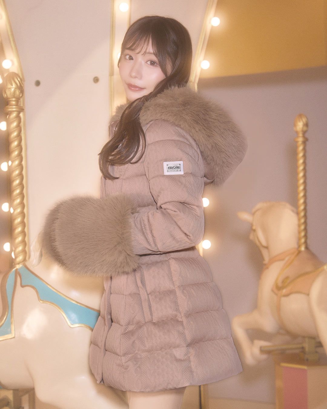 michell Macaron ケーブル柄ベルトダウンコート アイボリー F ケーブル